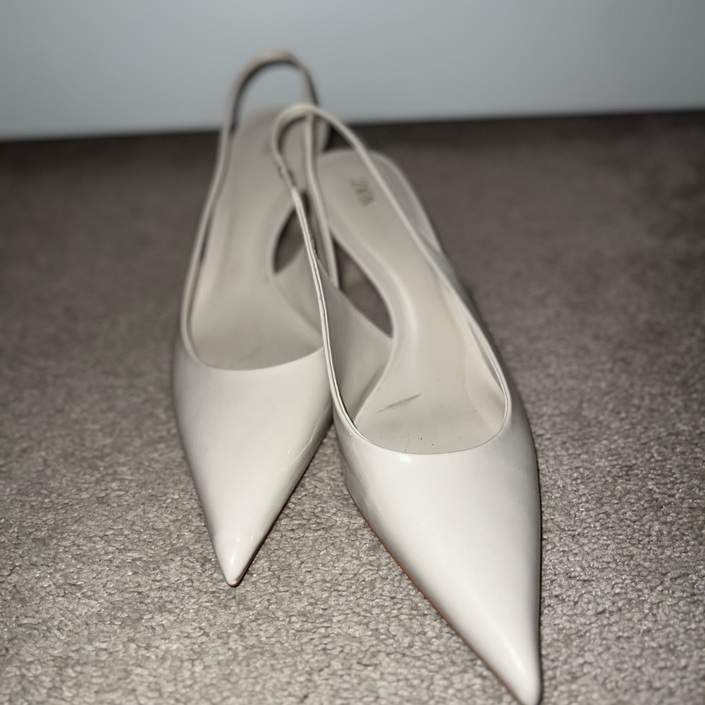 Zara White Pointed-Toe Slingback Heels